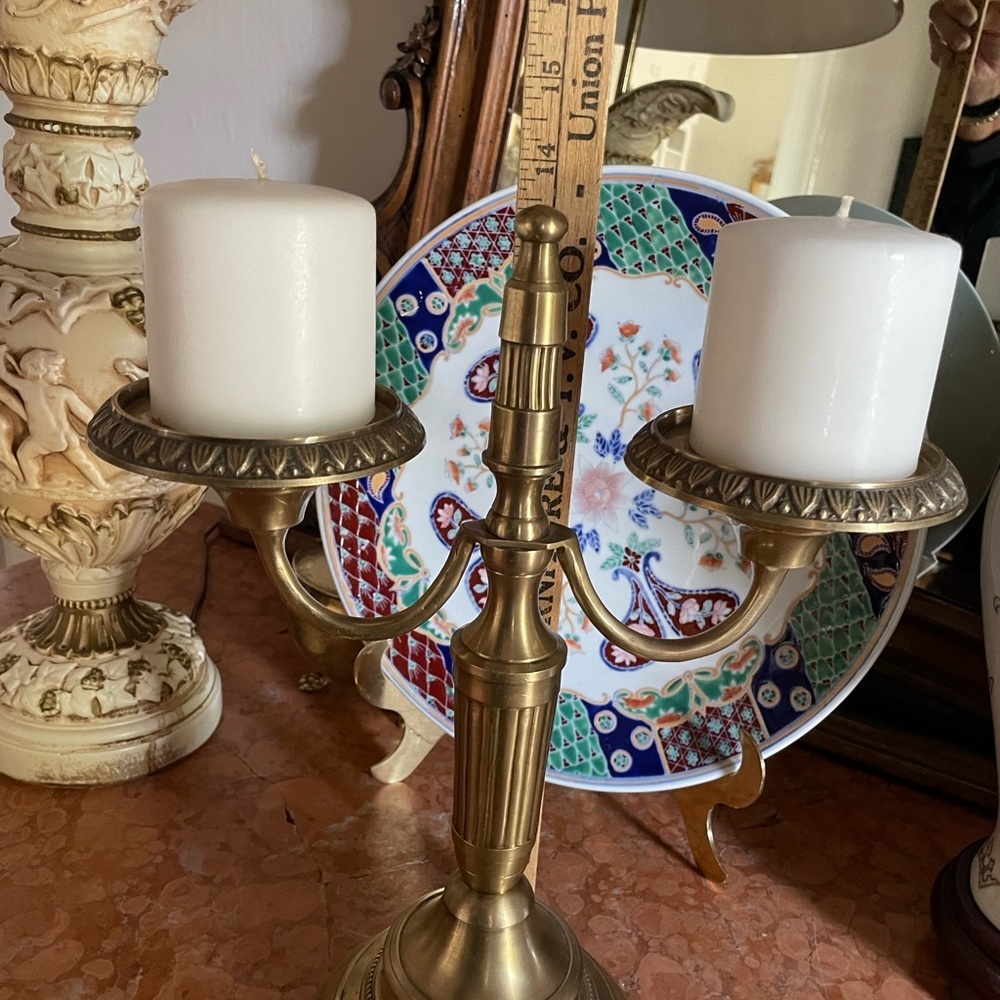 VINTAGE MIDCENTURY BRASS CANDLE HOLDER Heavy - Picture 5 of 8